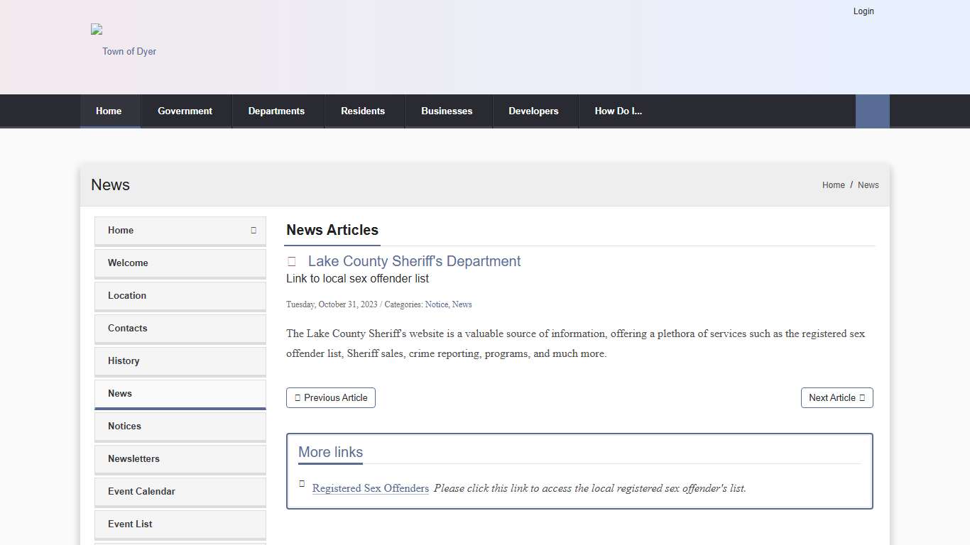 Lake County Sheriff's Department - Town of Dyer